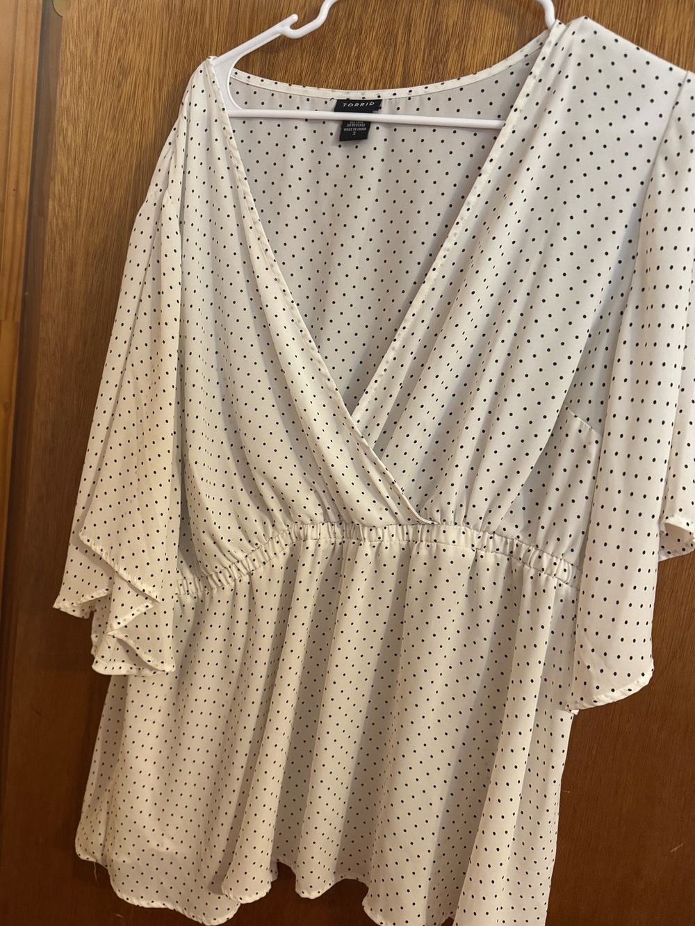 torrid Cream V-Neck Polka Dot Peplum Dress